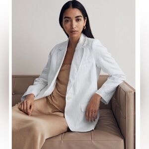 Madewell The Larsen Long Blazer-100% Linen-White